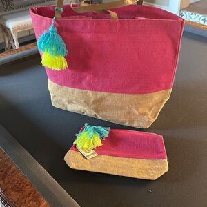 MUD PIE Jute Beach Bag w/Bonus Bag